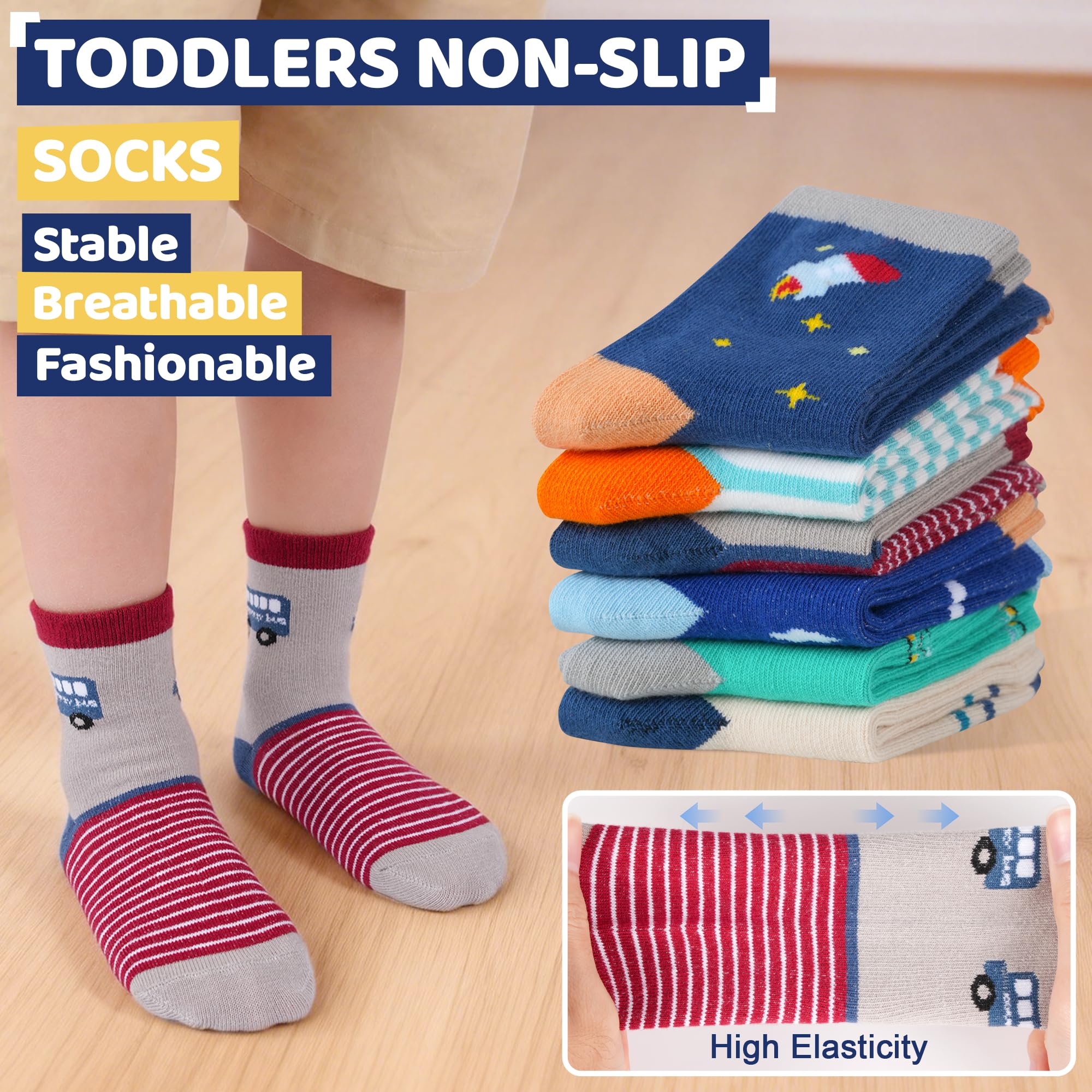 ELUTONG Toddler Baby Grip Socks-Cute Kid's Non Slip Socks-12 Pairs Of Baby’s Socks Suitable Baby Kids Aged 1-7 Years - 5
