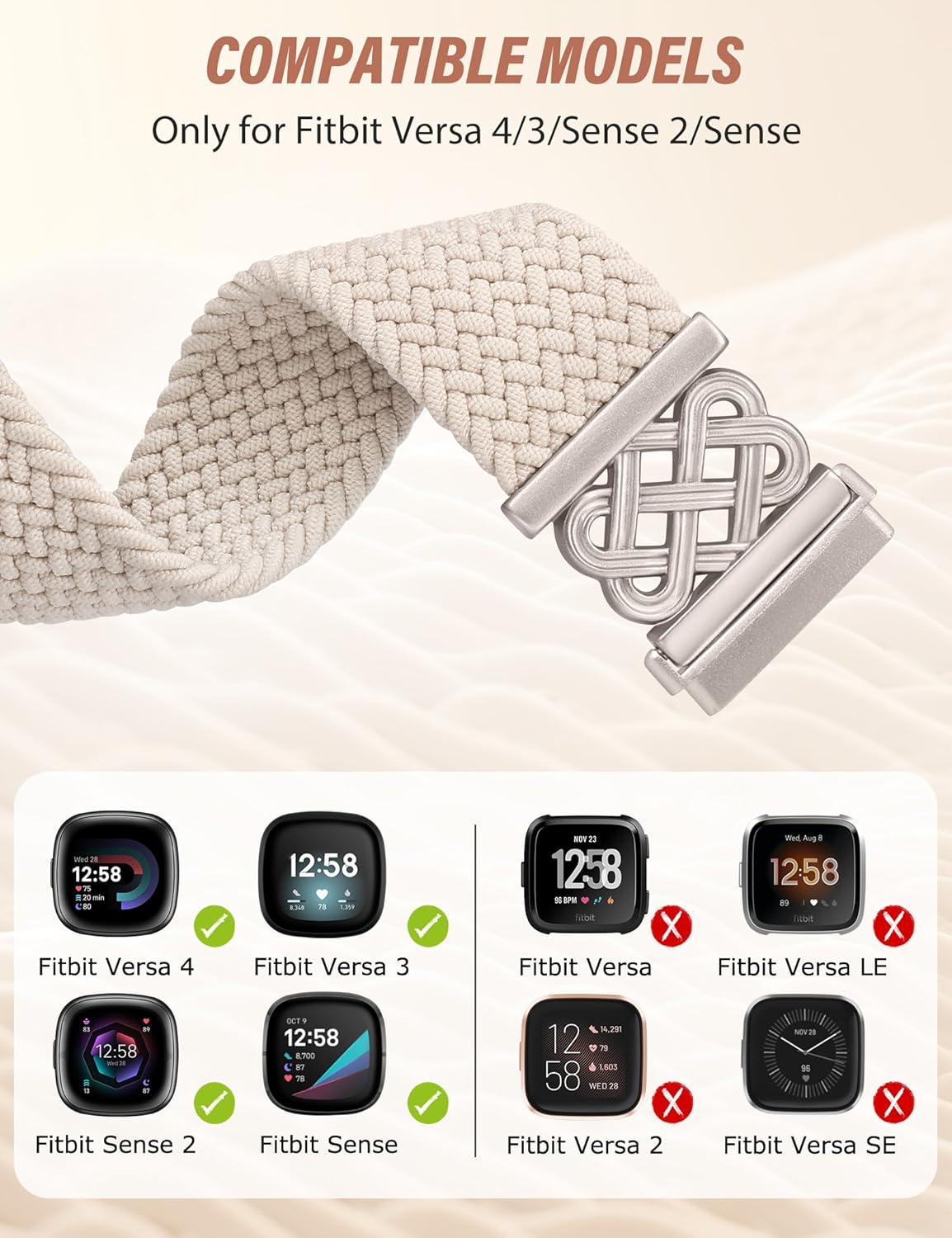 TOYOUTHS Braided Magnetic Band Compatible with Fitbit Versa 4 3/Fitbit Sense 2 1 Bands Women, Dressy Celtic Metal Stretchy Elastic Nylon Fabric Woven Strap for Versa 3 4 Sense 2 Smartwatch