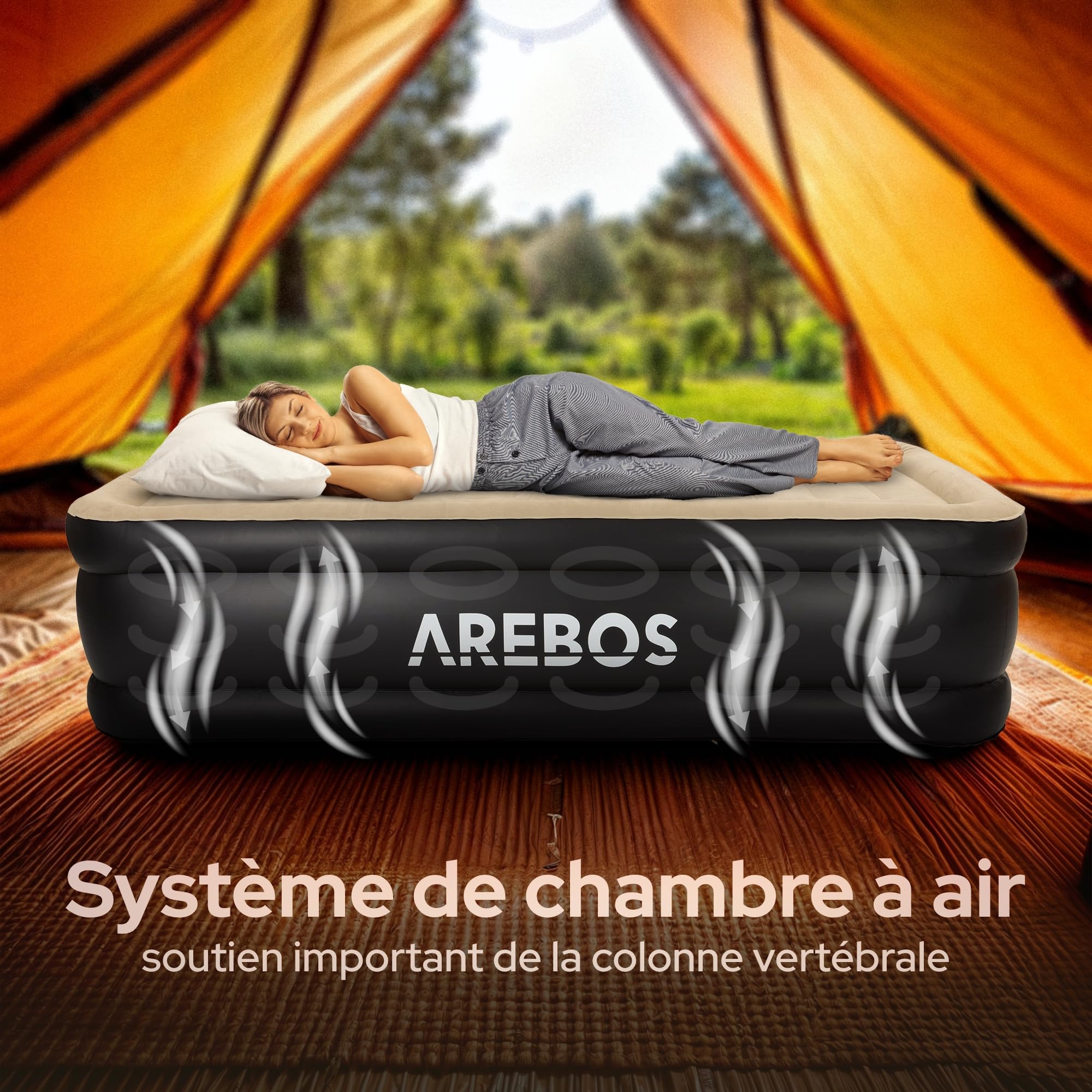 Matelas Gonflable 1 Personne AREBOS - Autogonflant, Pompe Intégrée, Confortable Et Transportable