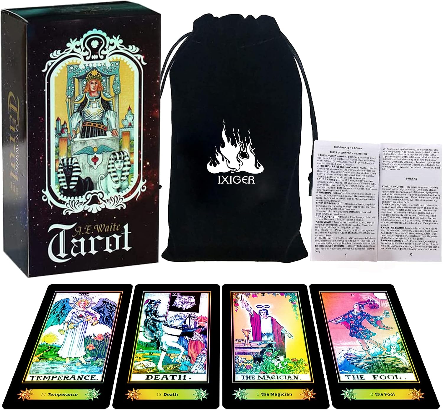 IXIGER Tarot Cards,Tarot Cards with Guide Book,Tarot Deck,78 Classic Tarot Deck,Tarot Card Deck with Guide Book and Gift Bag,Fortune-Telling Game for Beginners and Experts