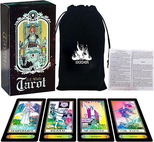 IXIGER Cartas de tarot, cartas de tarot con libro guía, baraja de tarot, 78 baraja de tarot clásica, baraja de cartas de tarot con libro guía y