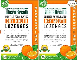 TheraBreath Dry Mouth Lozenges with Zinc - Mandarin Mint, Sugar-Free, 100 Lozenges Pack of 2 for Dry Mouth Relief & Fresh Breath