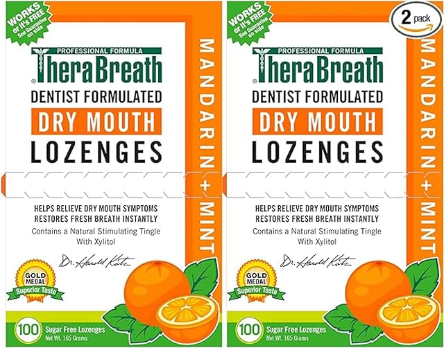 TheraBreath Dry Mouth Lozenges with Zinc 100 Lozenges Mandarin Mint 100 Count Pack of 2