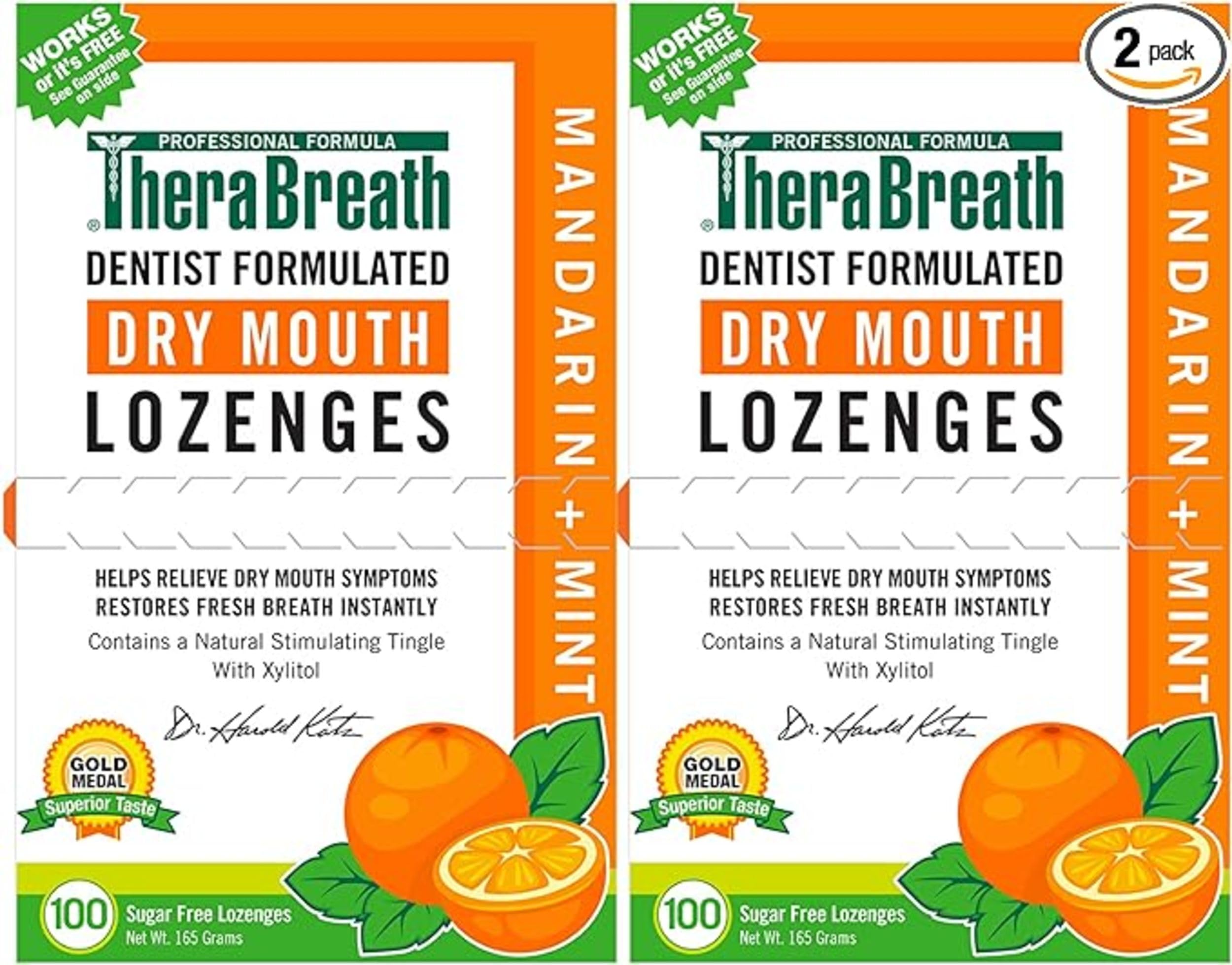 TheraBreath Dry Mouth Lozenges with Zinc, 100 Lozenges, Mandarin Mint, 100 Count (Pack of 2)
