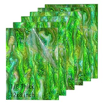 6 Pack Glitter Pearl Acrylic Sheet 1/8 Inch for Laser Cutting Swirl Sparkly Cast Acrylic Plastic Sheets for CO2 Lasers, Army Green, 12x8 Inch