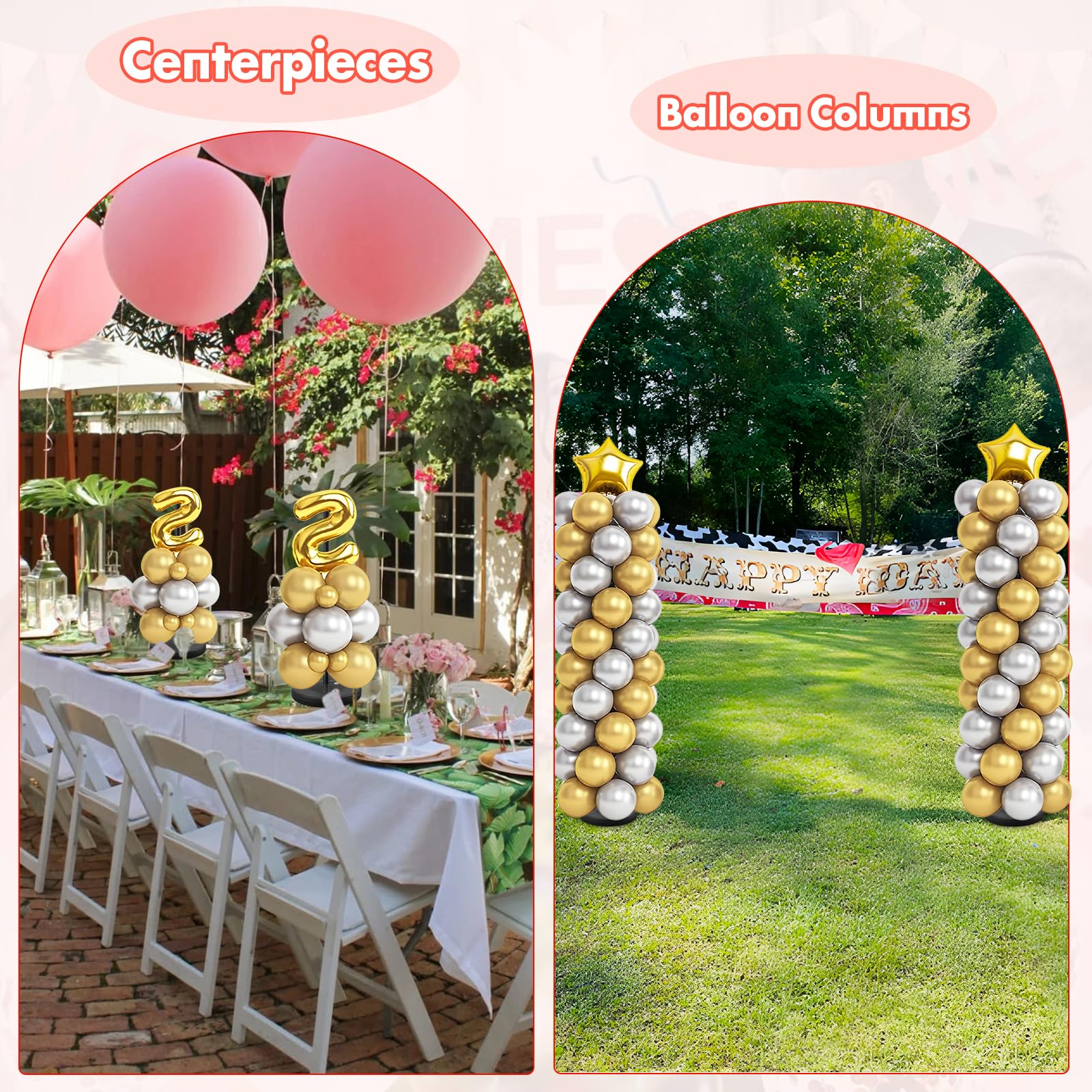Soporte para globos, juego de 2, 56 pulgadas de altura ajustable, kit de soporte de arco de columna de globos con base para suelo, centros de mesa, pilar de torre de globos para fiesta de cumpleaños,