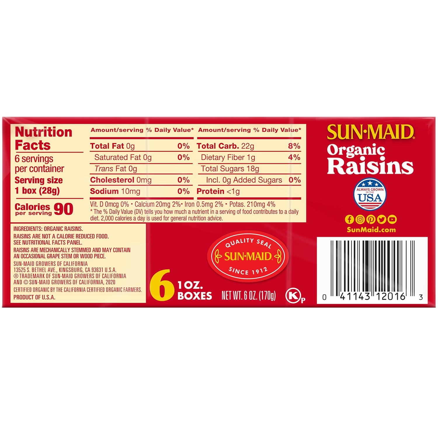 Sun-Maid Organic California Sun-Dried Raisins - (72 Pack) 1 oz Snack-Size Box - Organic Dried Fruit for Healthy Snacks, School Lunches, and Natural Sweeteners