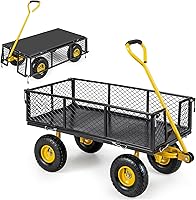 Goplus 3-in-1 Heavy Duty Garden Cart: 900 LBS Mesh Steel Utility Wagon, Removable Sides, 10" Pneumatic Tires, Adjustable Handle for Yard Farm Patio