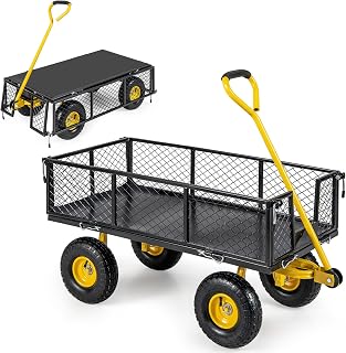 Goplus 3-in-1 Heavy Duty Garden Cart: 900 LBS Mesh Steel Utility Wagon, Removable Sides, 10" Pneumatic Tires, Adjustable Handle for Yard Farm Patio
