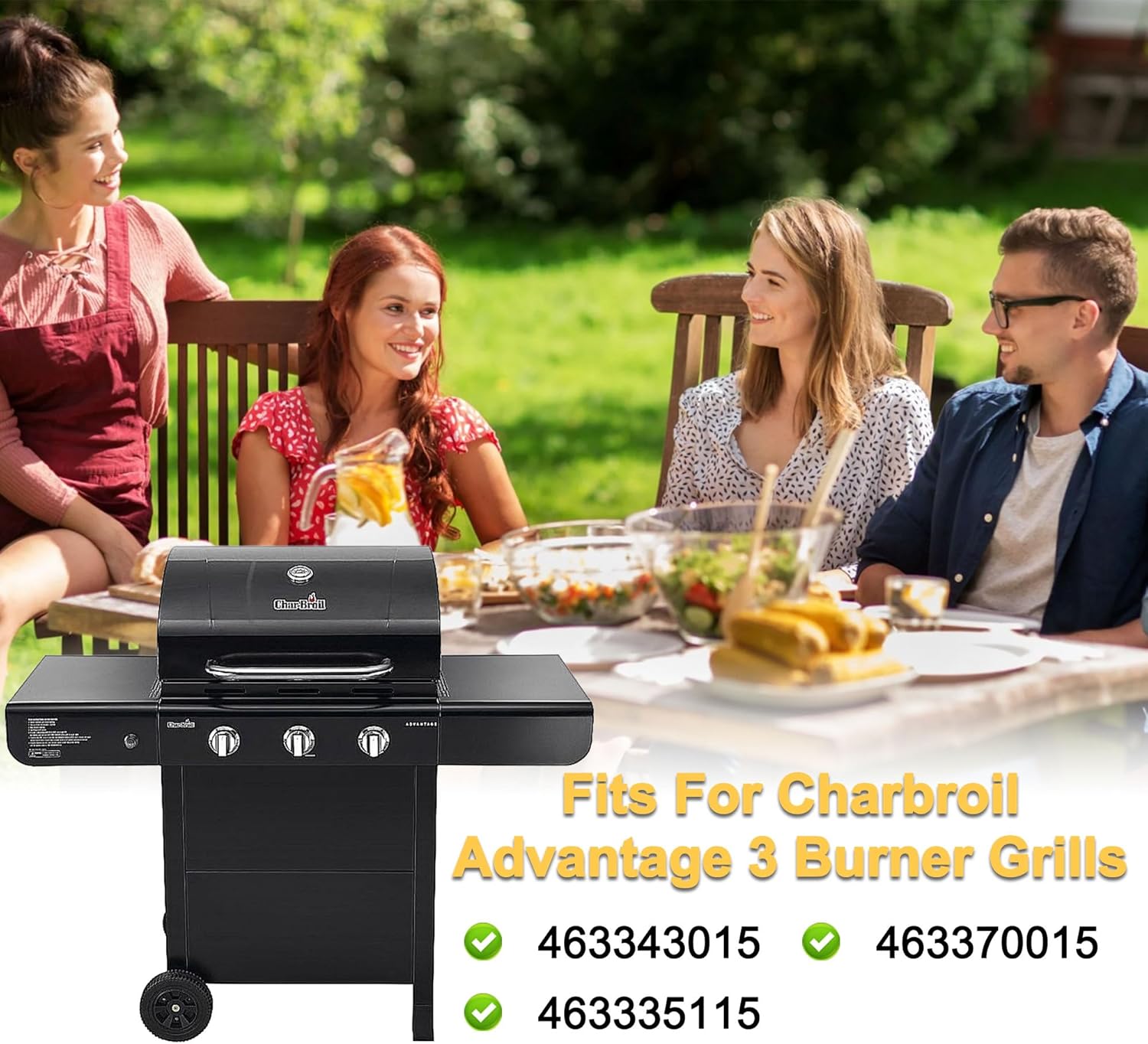 Grill Replacement Parts for Charbroil Advantage 3 Burner 463343015, 463370015, 463335115, Cast Iron Grill Grates, Heat Plates Tents, Burners and Igniters for Char-Broil 463343015