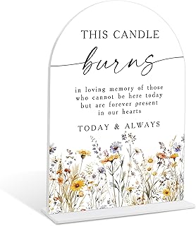 Memorial Table Sign for Wedding, Boho Floral This Candle Burns in Loving Memory Sign, Wedding Signage with Stand, Bridal Shower Table Centerpieces, Supplies for Engagement Reception and Event, 39