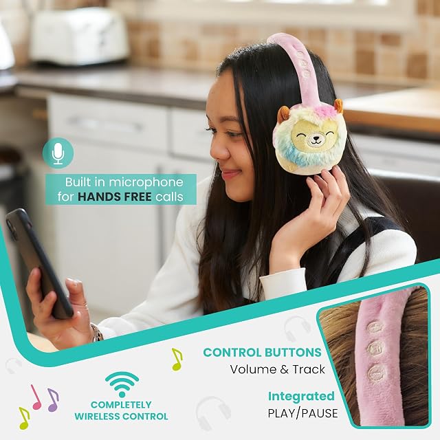 Foto 6 de 8 de Squishmallows Leonard The Lion - Auriculares Bluetooth de peluche con micrófono integrado para hacer…