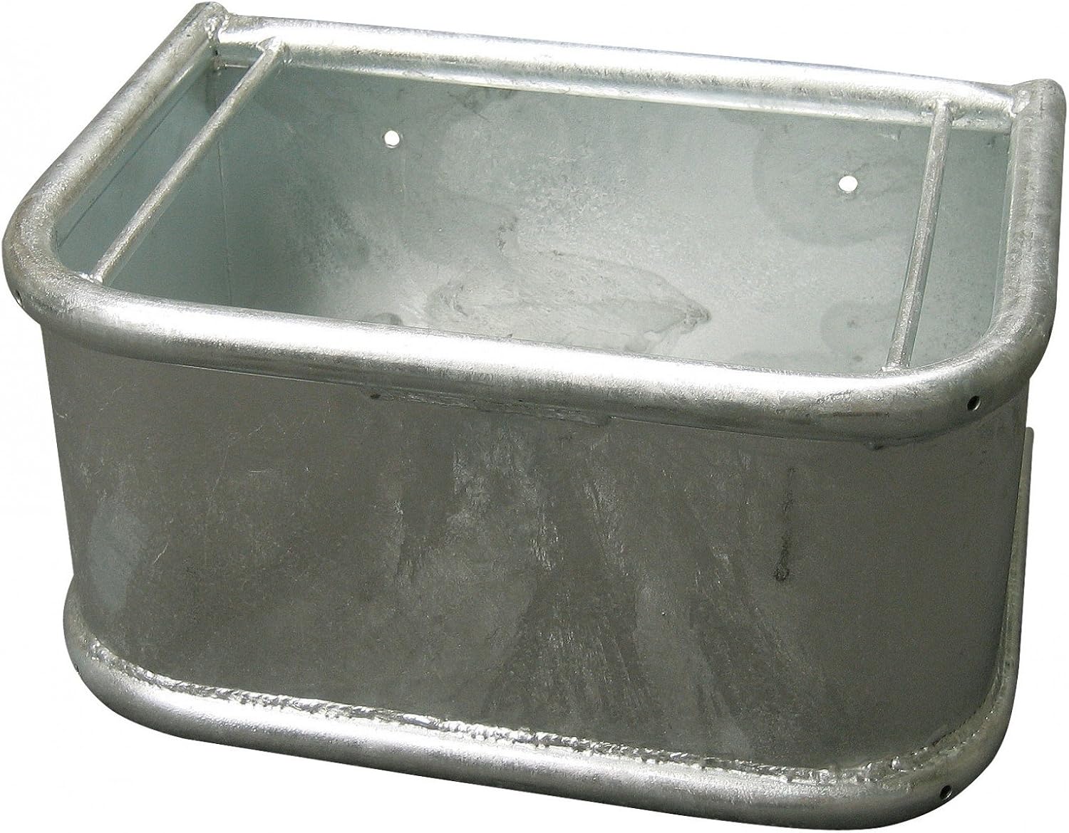 Kerbl Prostokątne Koryto, Szary, 35 l | 45 × 34 × 24 cm, 35 l, metal ocynkowany ogniowo, z okrągłymi rurami i korkami odpływowymi dla koni i bydła