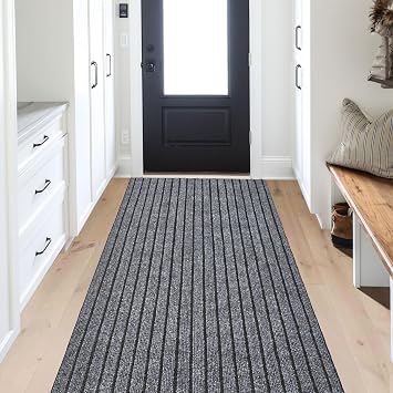 ANTPOP 2FT x 6FT Non Slip Runner Rug - Waterproof Washable Outdoor Runner Rug for Hallway, Patio, Laundry Room, Custom Length Carpet Runner for RV, Entryway, Indoor Outdoor, Stripe Gray