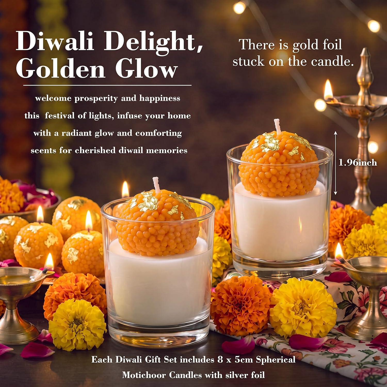Lyrow 8 Pcs Diwali Scented Candles 2 Inch Indian Ladoo Candles for Pooja