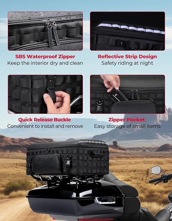 KEMIMOTO Universal ATV Motorcycle Cooler Bag 53L Luggage Rack Cargo Bag | Large Capacity Camping Travel Luggage Bag Compatible with Sportsman 570 / XP 1000 Touring Road King Street Road Glide Trike