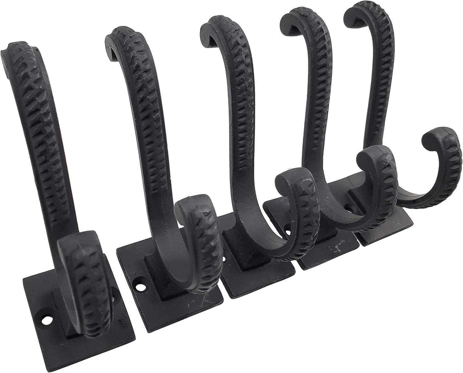 Iron Scroll Coat Hooks - Wall Mounted Rustic Farmhouse Cast Iron DIY Coat Towel Hat Scarf Bag Hook - 5 Pack (Black)