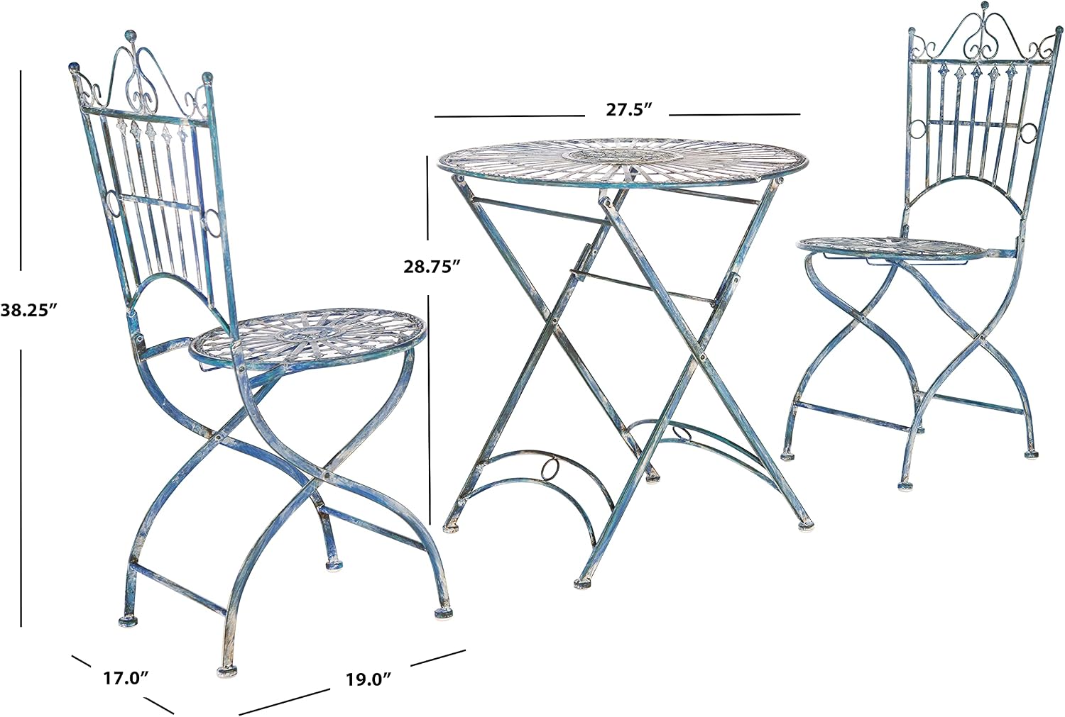 Safavieh Outdoor Collection Belen Antique Blue 3-Piece Bistro Set