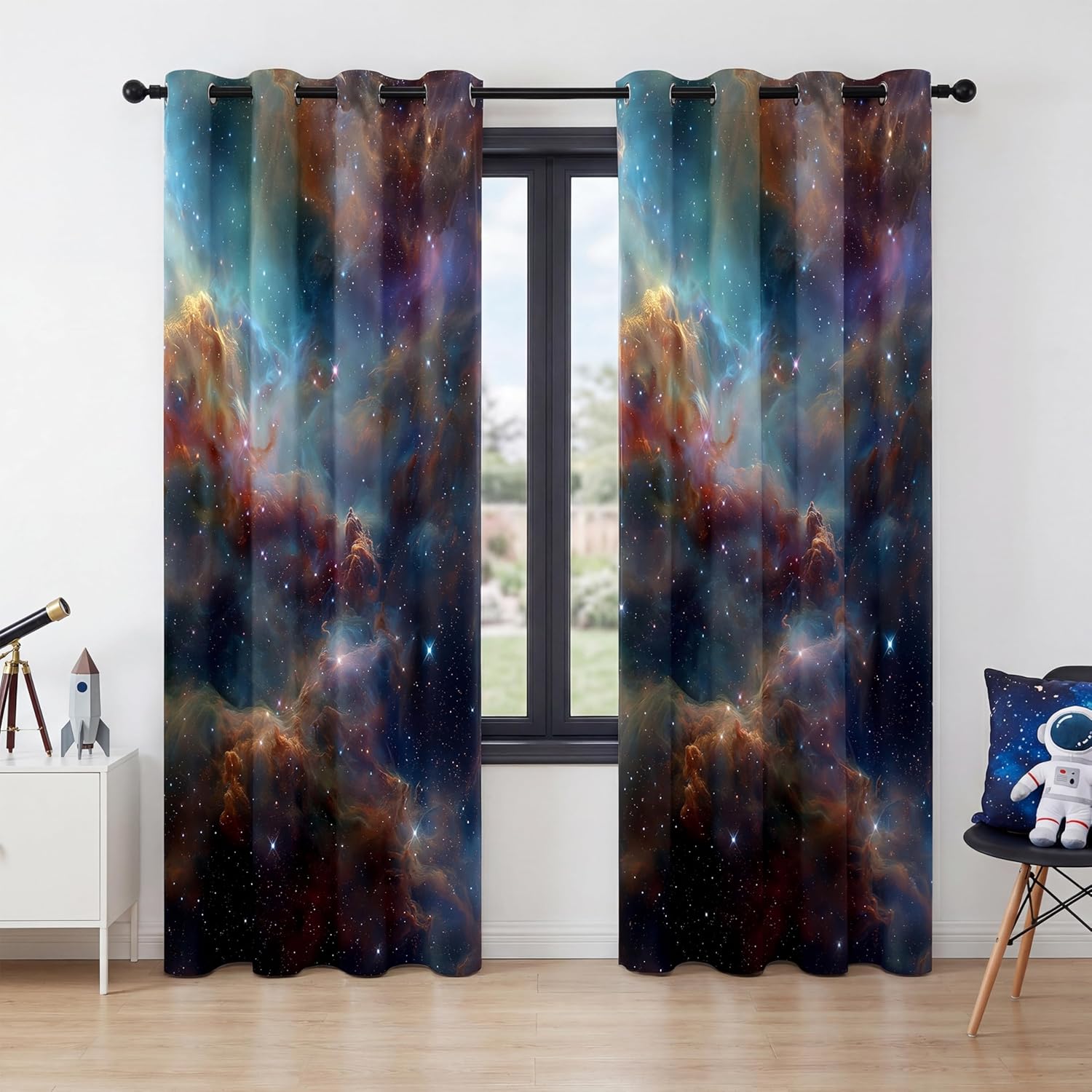 Galaxy Blackout Curtains - 100% Blackout (Aurora Galaxy, W52×L84)
