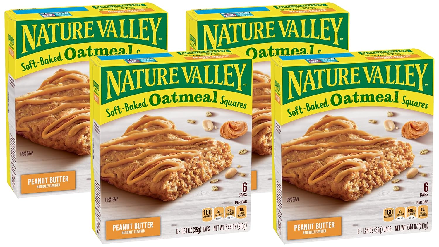 Nature Valley Soft-Baked Oatmeal Squares, Peanut Butter Breakfast Snacks, 6 ct, 7.44 OZ (Pack of 4)