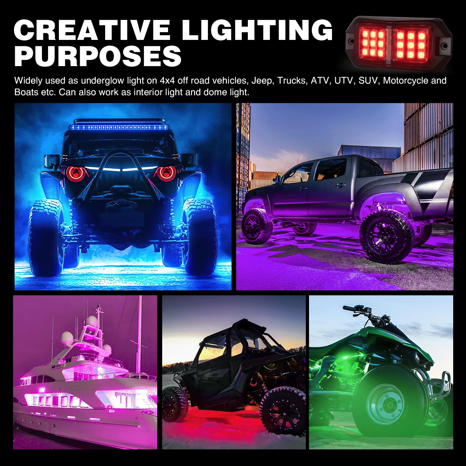 Nilight RGB LED Rock Lights Kit 4 PCS 18LED Wide Angle Wheel Well Light with Remote & Bluetooth App Dual Control Multi Modes Underglow Multicolor Neon Pod for ATV UTV SUV Offroad Truck RZR Boat