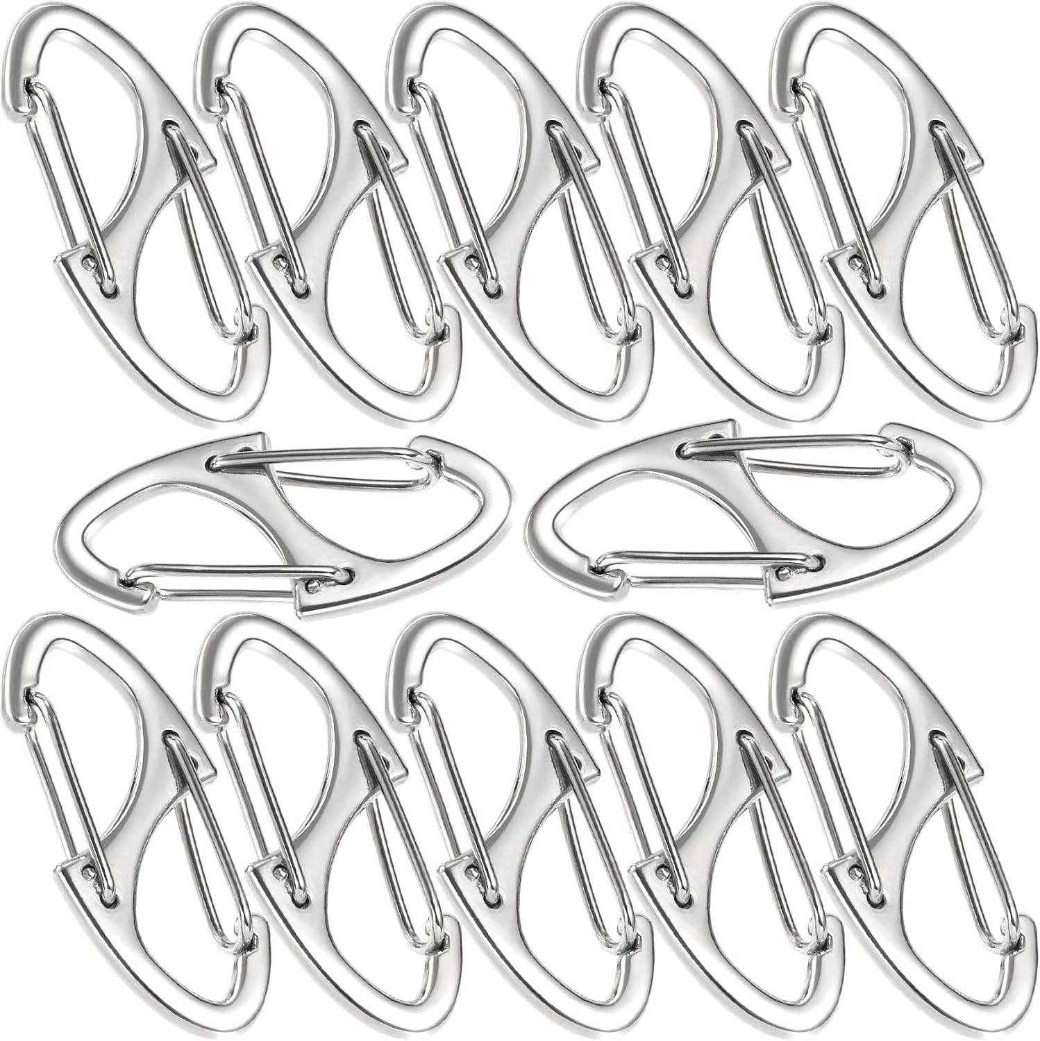 12pcs Zipper Anti Theft Locks, S Dual Opening Spring Carabiner for Backpacks, Zinc Alloy Zipper Pller Replacement for Camping Hiking Fishing Traveling- Silver