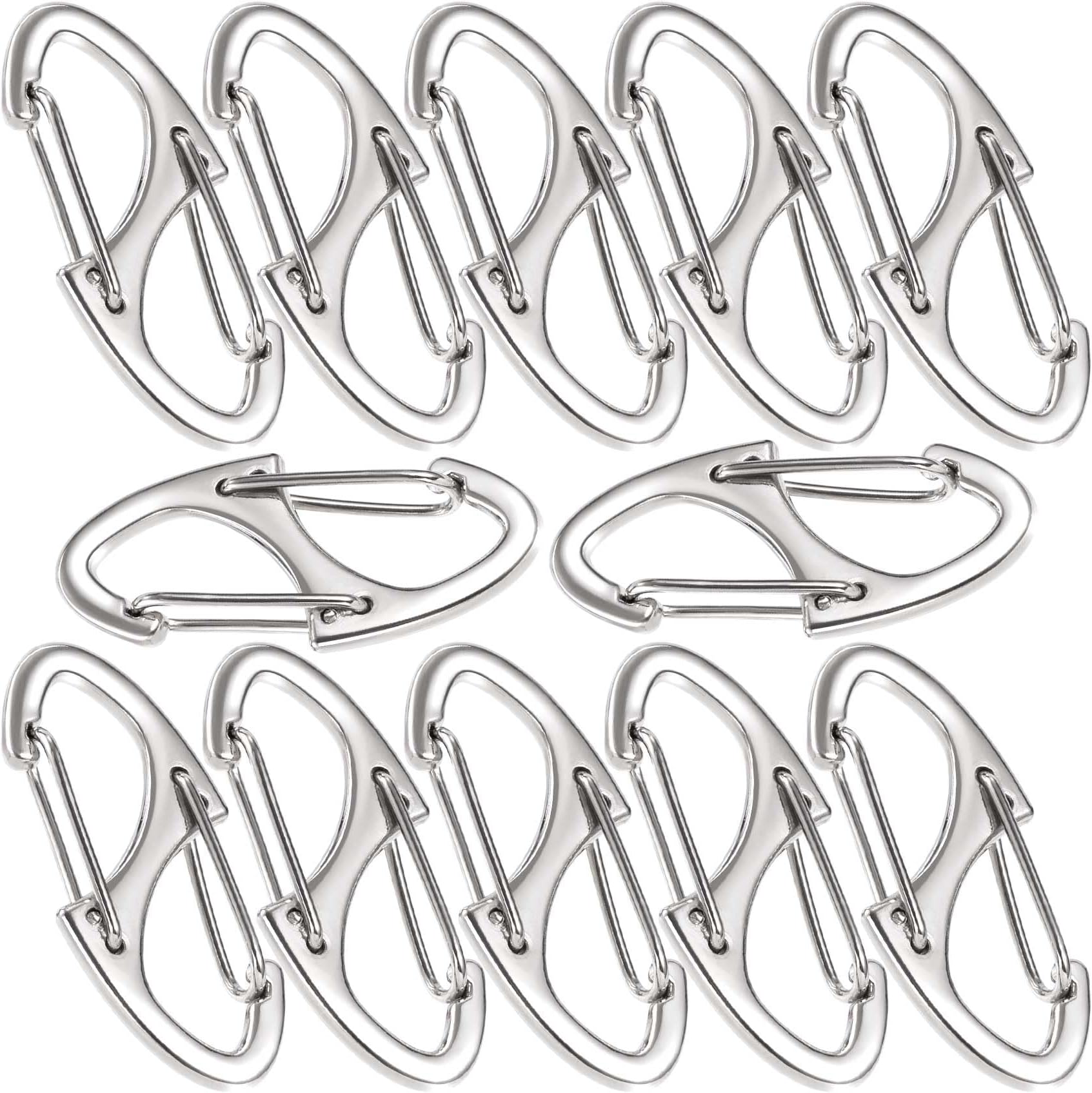 12pcs Zipper Anti Theft Locks, S Dual Opening Spring Carabiner for Backpacks, Zinc Alloy Zipper Pller Replacement for Camping Hiking Fishing Traveling- Silver
