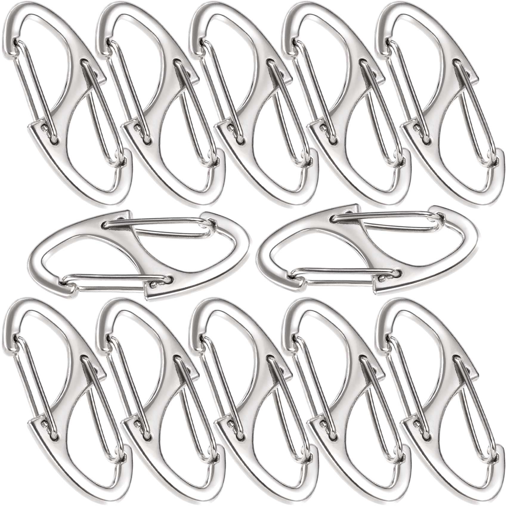 12pcs Zipper Anti Theft Locks, S Dual Opening Spring Carabiner for Backpacks, Zinc Alloy Zipper Pller Replacement for Camping Hiking Fishing Traveling- Silver