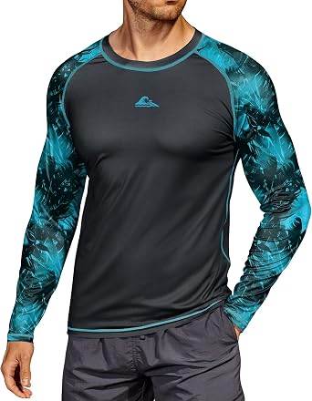 Mens UPF 50+ Rash Guard Sun Protection Moisture Wicking Long Sleeve Swimwear S-XXL