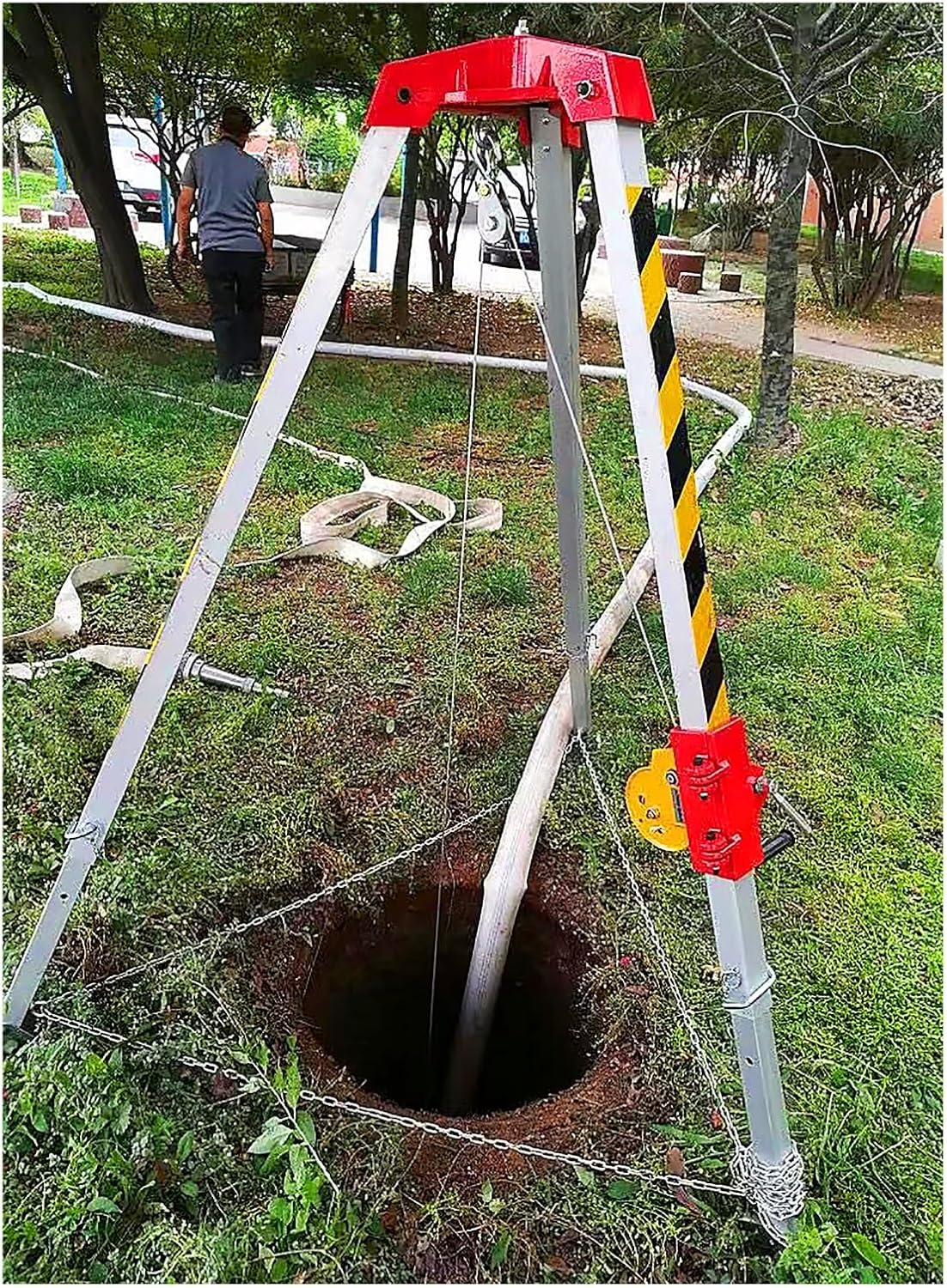 Rescue Tripod Heavy Duty Fire Fighting Tripod Confined Space，Fall Arrest Kits, Adjustable Confined Space Rescue Tripod, Commercial Aluminum Emergency Firefighting Rescue Rope System, for Wor