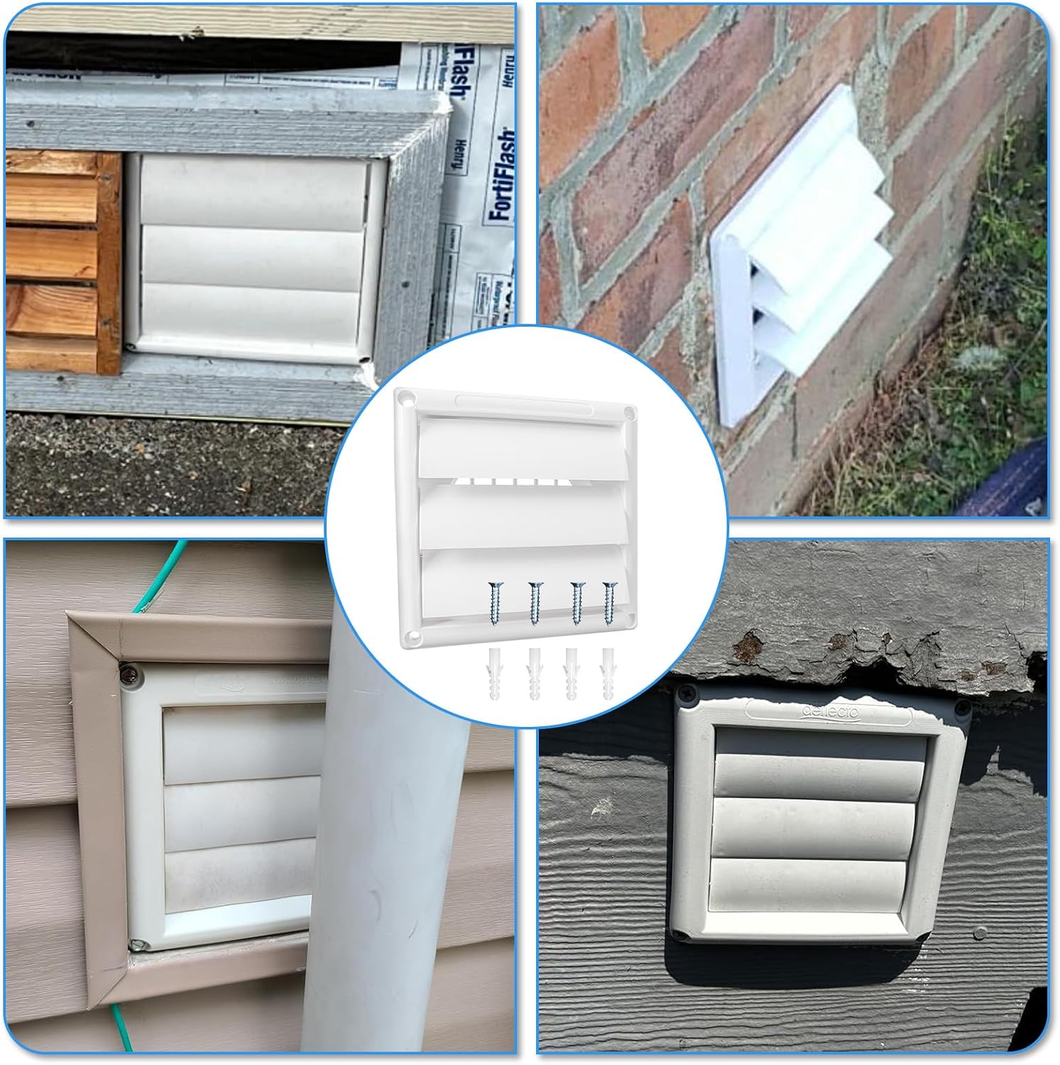 6-Inch Dryer Vent Cover, Outdoor Dryer Louvered Hood8×8" Exterior Wall Vent — ONLY for 6" Round Exhaust Pipes