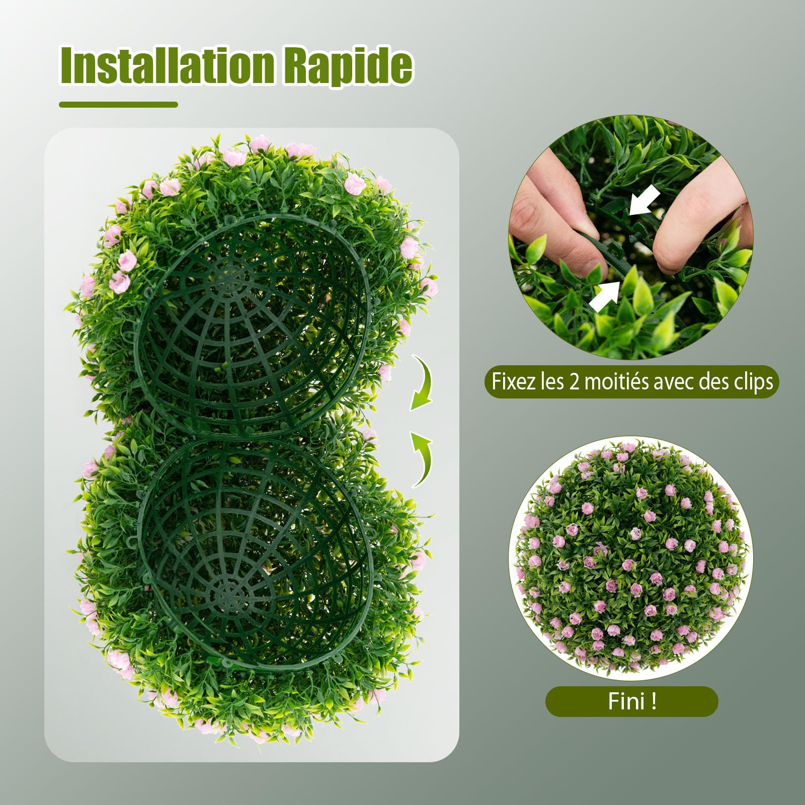 RELAX4LIFE 2 Boules Artificielles 37 CM avec Fleurs et Feuilles