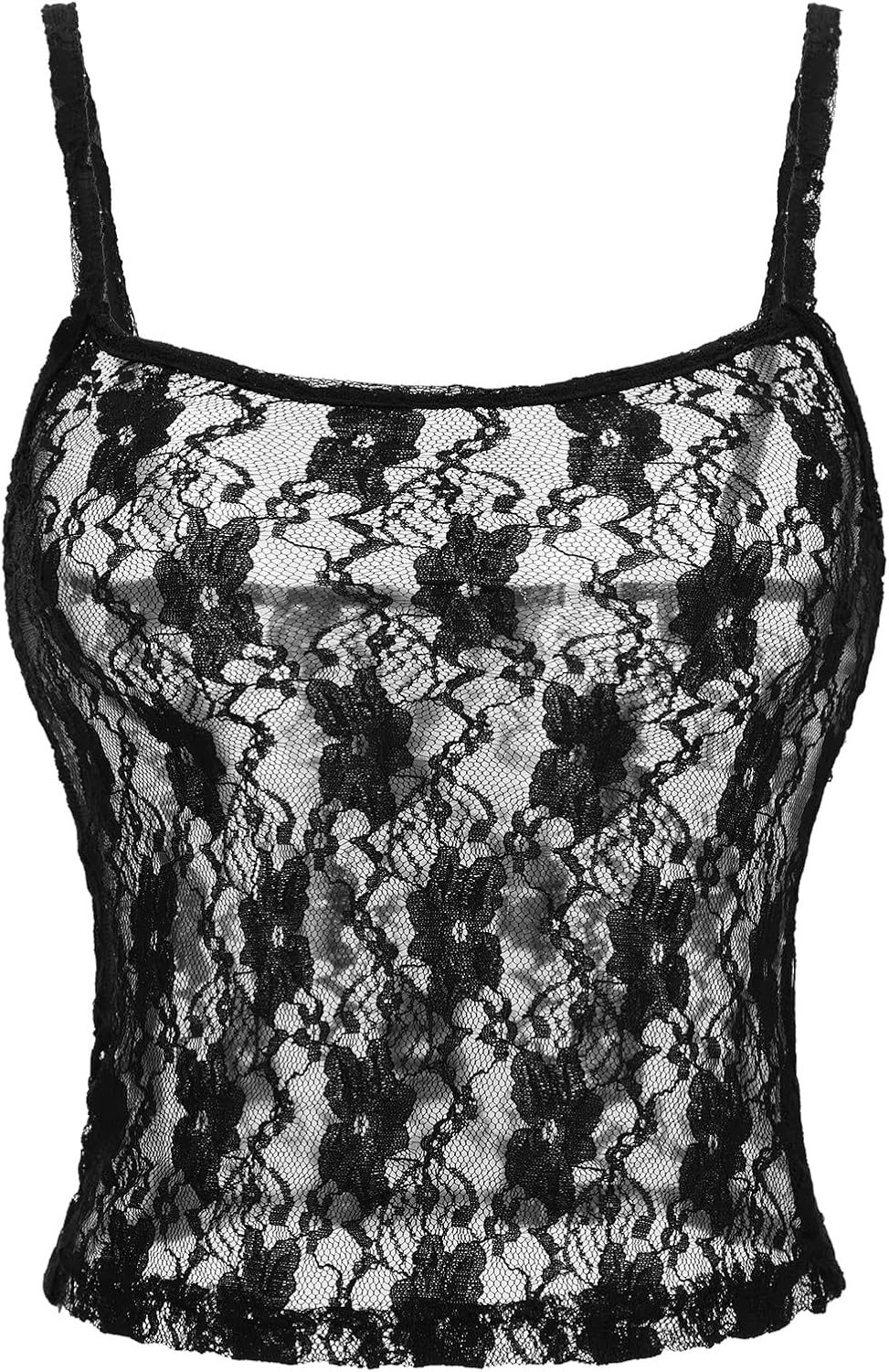 ABAFIP Women Sexy Lace Tops Sheer Floral Mesh Camisole Crop Top Sleeveless Cami Shirt Going Out Tanks