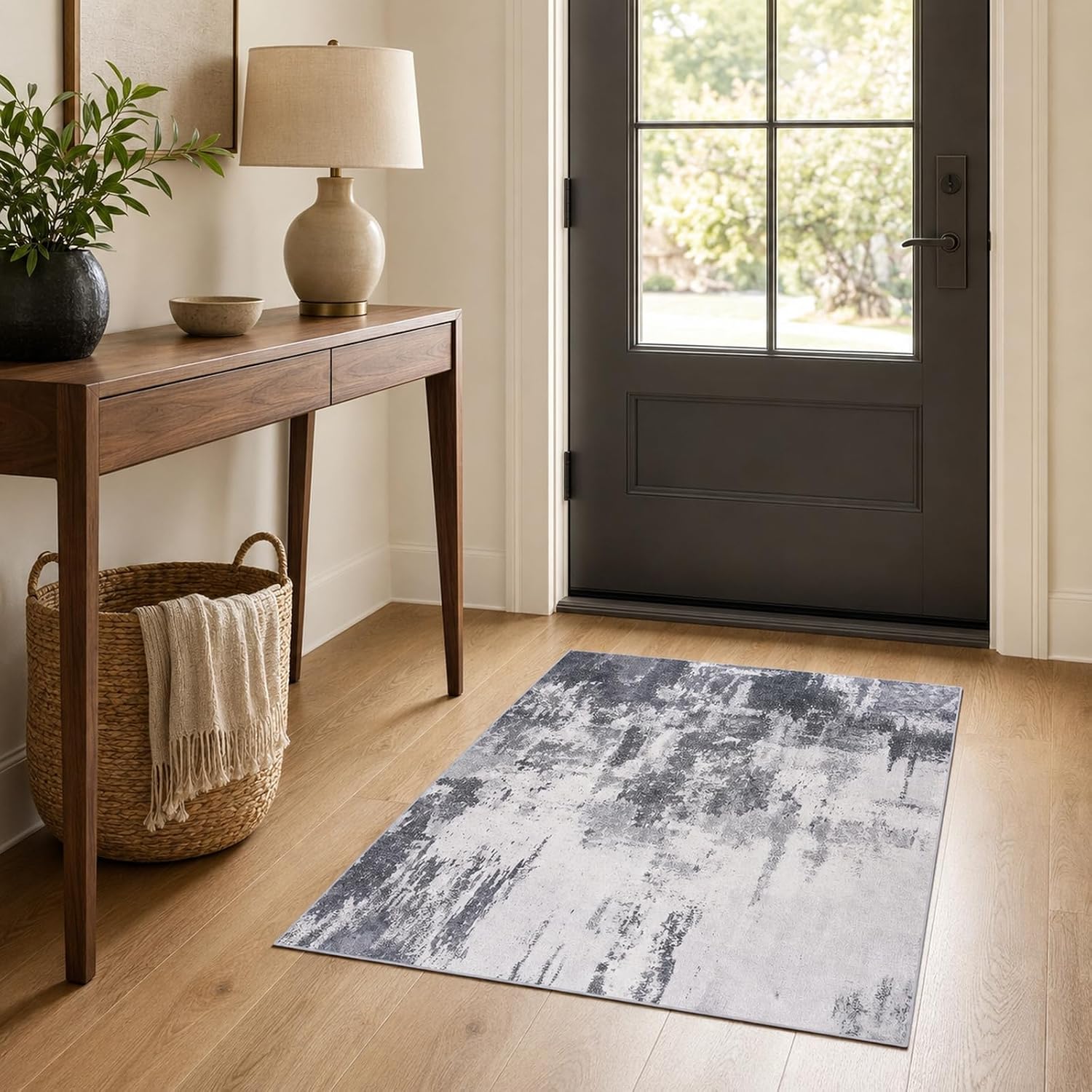 Entrance Rugs Indoor 2x3 Dark Grey Entry Rug Washable Abstract Small Area Rug Non-Slip Low Pile Throw Rugs for Entryway, Kitchen Floor, Front Door Indoor Door Mat, Bathroom, Bedroom Bedside