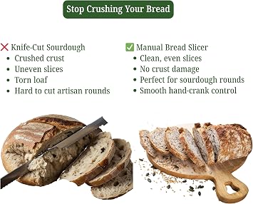 Bread Slicer for Homemade Bread & Sourdough Rounds Manual Sourdough Slicer, Hand Crank Cutter with Adjustable Thickness, Stainless Steel Blade, Includes Beeswax Bag