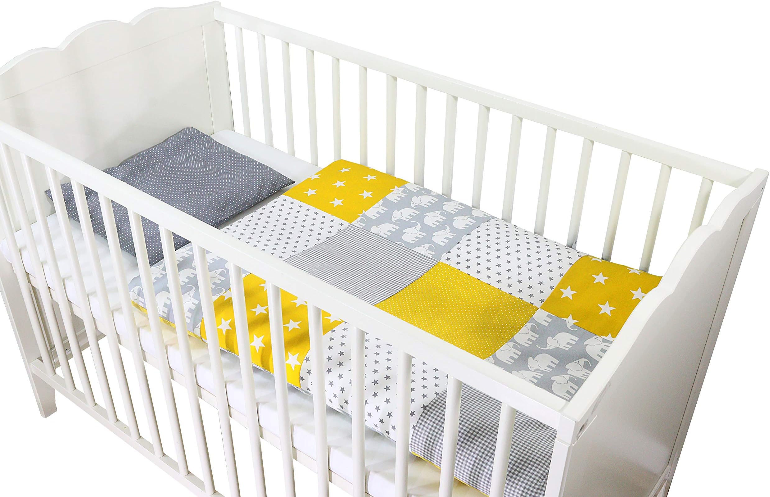 Bebilino Baby Bed Linen Choice of 10 Colour Combinations and Designs 2-Piece Set Pillow Cover 35 x 40 cm and Duvet Cover 80 x 80 cm Patchwork