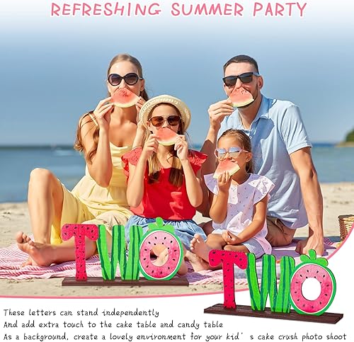 Miniatura 6 de Letrero de madera de sandía de dos letras para mesa de bebé de dos años, decoraciones de fiesta de segundo cumpleaños, suministros de fiesta