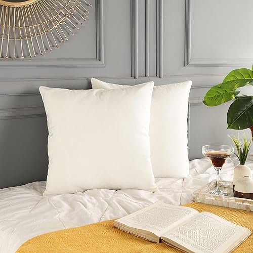 Vista 47 de RELY+ Juego de 2 fundas de almohada de algodón blancas de 18 x 18 pulgadas, fundas cuadradas con cremallera para sofá, sala de estar, fundas Blanco
