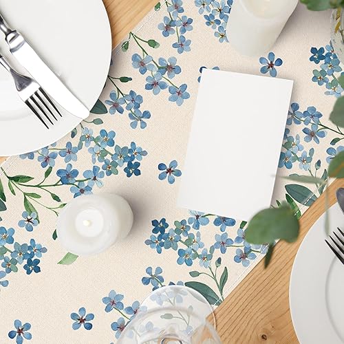 Miniatura 5 de AnyDesign Camino de mesa floral azul de 13 x 72 pulgadas Forget-Me-Not Myosotis Sylvatica cubierta de mesa de flores azules acuarela flores azules