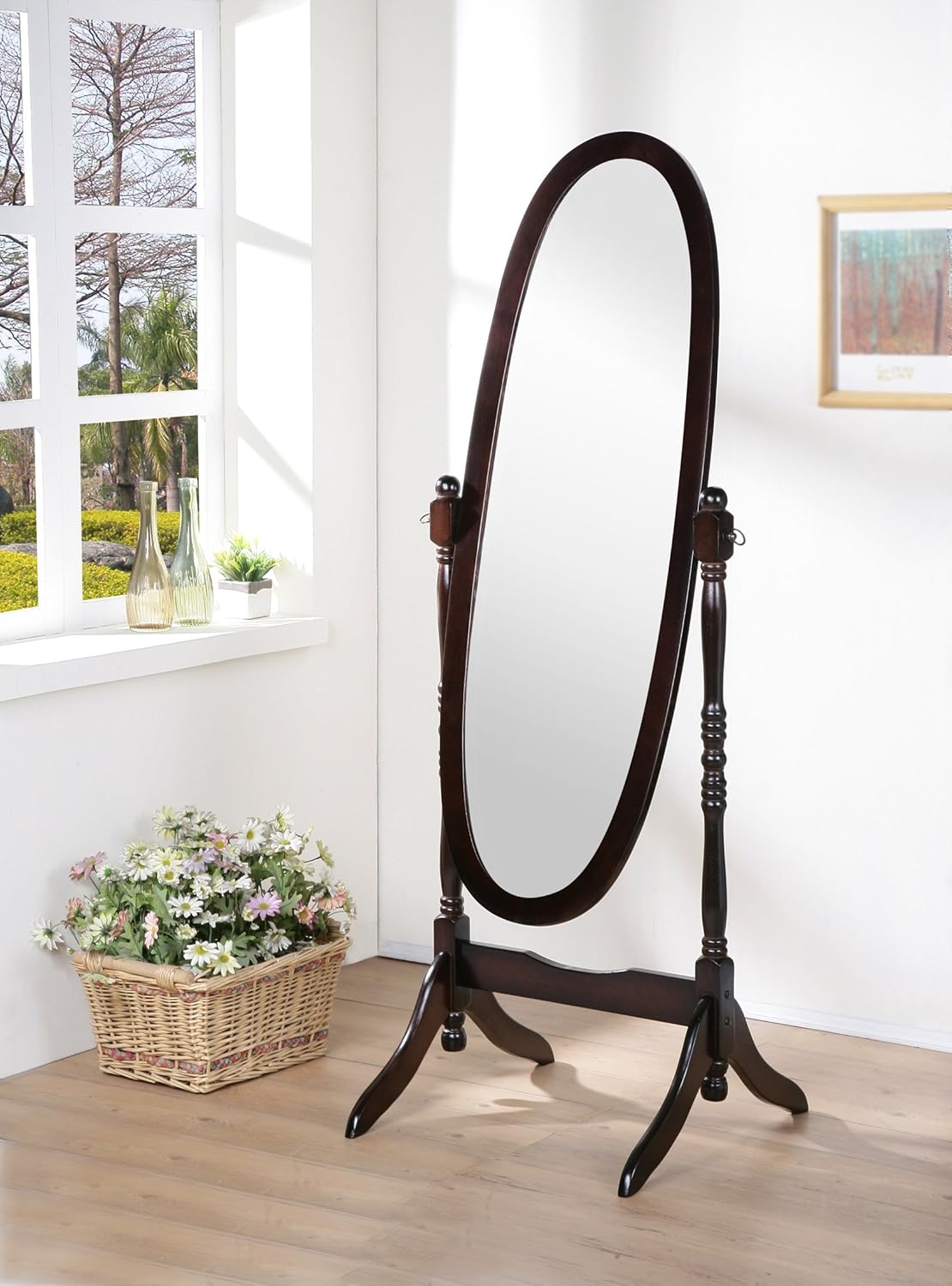 eHomeProducts Wooden Cheval Floor Mirror, Espresso Finish Home & Kitchen