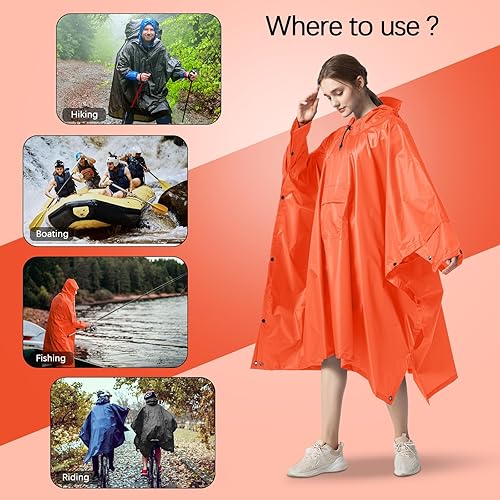 Miniatura 6 de NUUR Poncho de lluvia para mujeres y adultos, unisex, con capucha, con cremallera, impermeable, reutilizable, para senderismo, con bolsillos