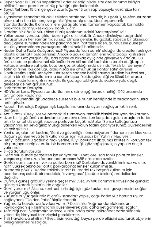 Transformacion Premium Gece Ve Gündüz Görüş Kadın Sürüş Gözlüğü - Anti-Refle Lüks Tasarım 722575 D