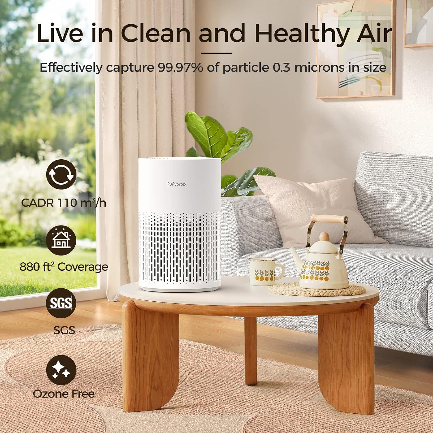 Purivortex Air Purifiers for Home, H13 True HEPA Filter for A11ergies, Pollen, Smoke, Dusts, Pets Dander, Odor, Hair, Ozone Free, 20db Quiet for Bedroom, Living Room, SGS Certificaion - AC400 White