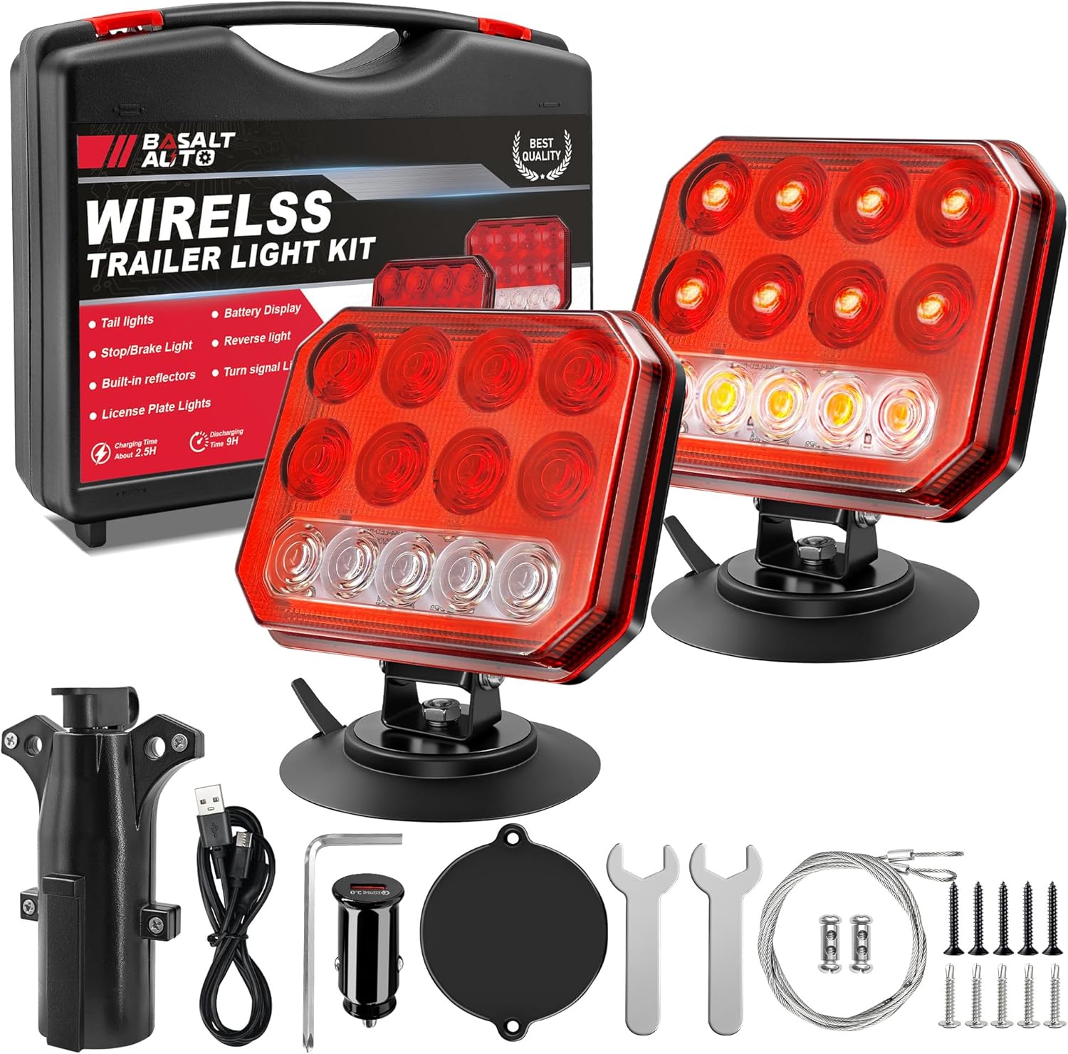 Wireless Trailer Lights Dual Function Magnetic LED Trailer Tow Lights Set of 2 for Trucks Trailers Campers RVs Boats with Tail Lights/Brake Lights/Turn Signal/Reverse/Strobe Lights 5044