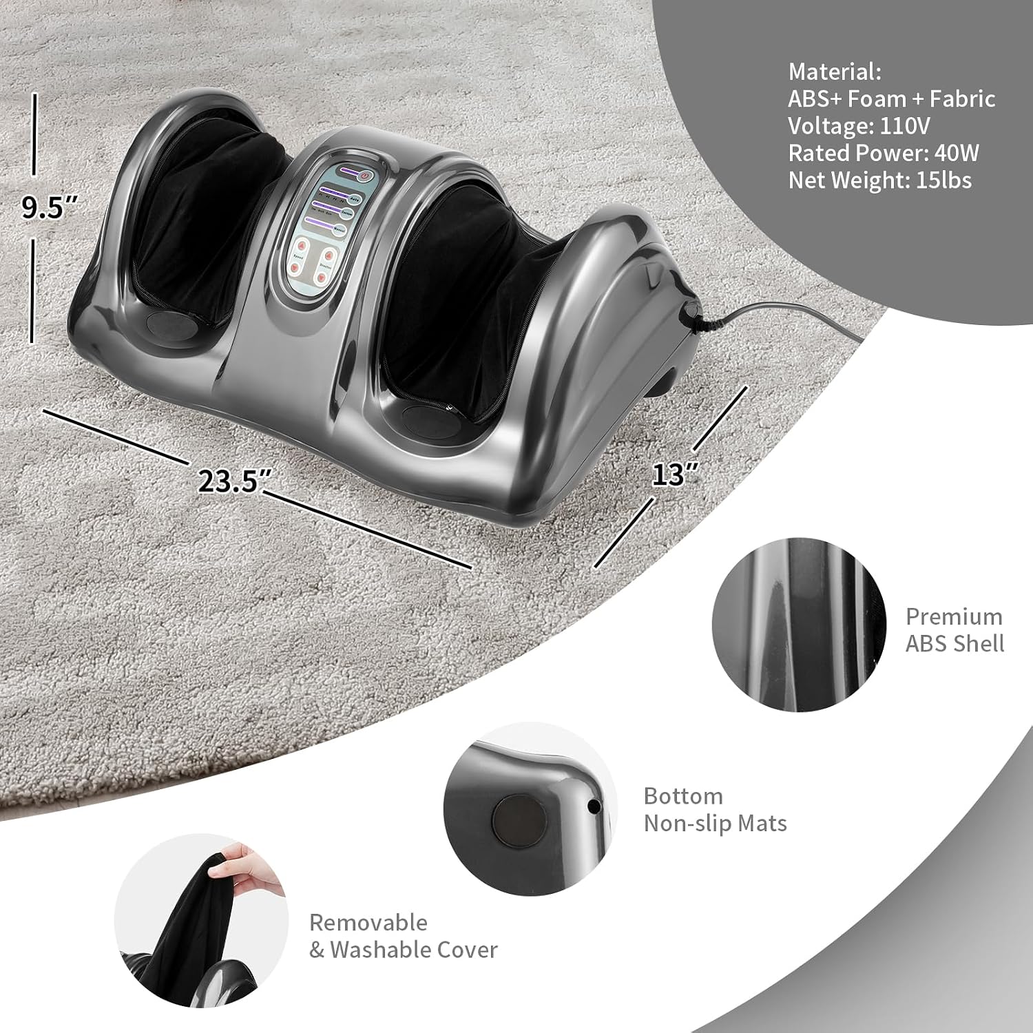 Giantex Shiatsu Foot Massager Machine for Feet, Nerve Pain Therapy Spa Gift Deep Kneading Rolling Massage for Leg Calf Ankle, Electric Shiatsu Foot Massager w/Remote, 4 Modes, Gray