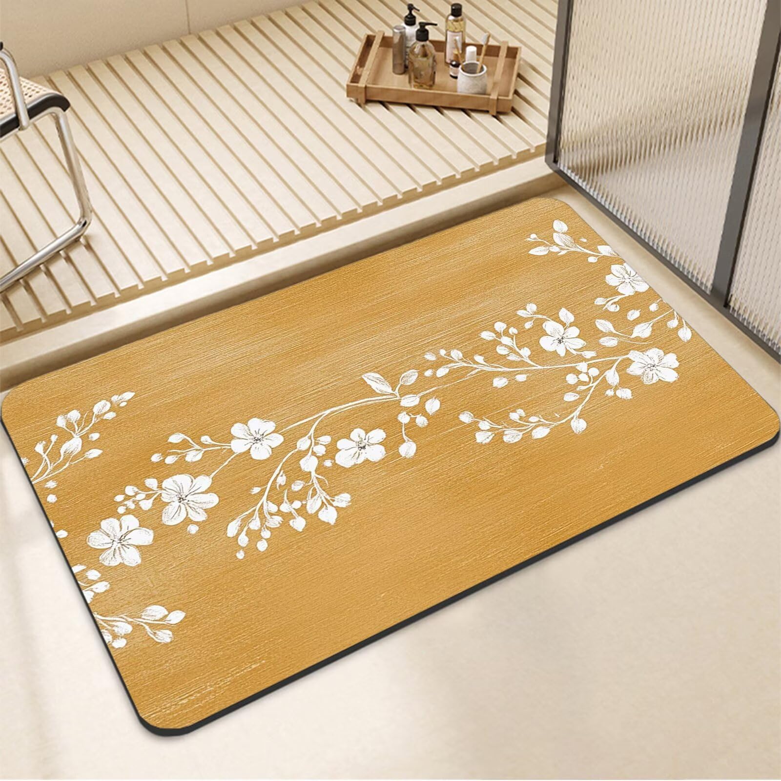 Tappetino da Bagno Antiscivolo Tappeto Bagno Super Assorbente Tappeto Cucina ad Asciugatura Rapida Facile da Pulire Tappetino Doccia Tappeti Cucina per Zerbino Ingresso Interno Giallo 140x200cm 7-1435