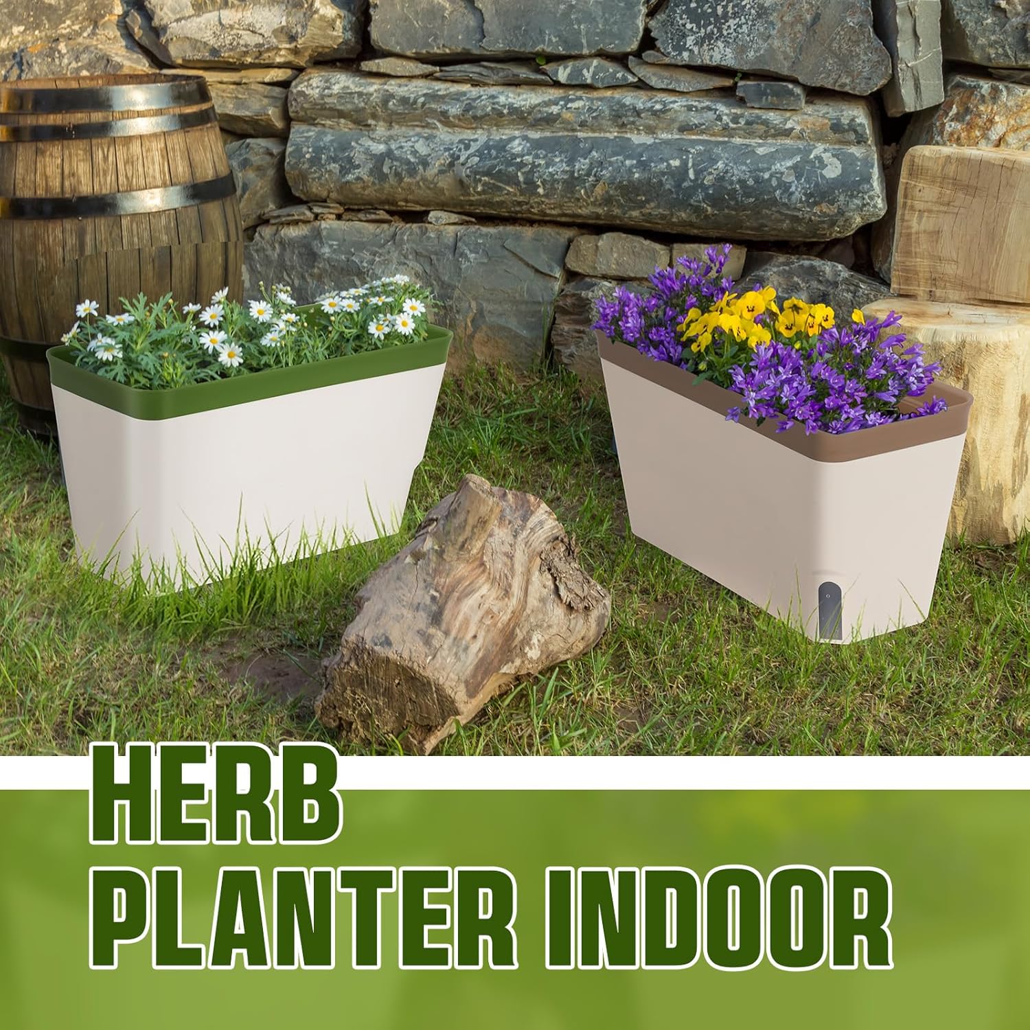 6 Set Window Herb Planter Box Self Watering Plant Pots 10.6 Inch Rectangular Herb Pots Decorative Garden Flower Box for Indoor, Succulent,Vegetables, Flowers