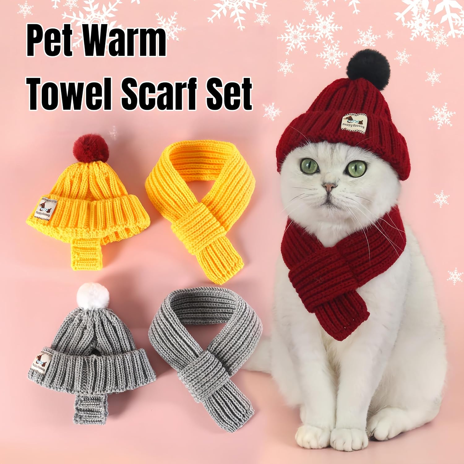 Winter Knitted Pet Set of Hat and Scarf with Ear Openings, Non-Slip Dog Hat for Small Breeds, Hat for Dogs Cats Hat for Cat for Outdoor Travel and Costume Party image 2