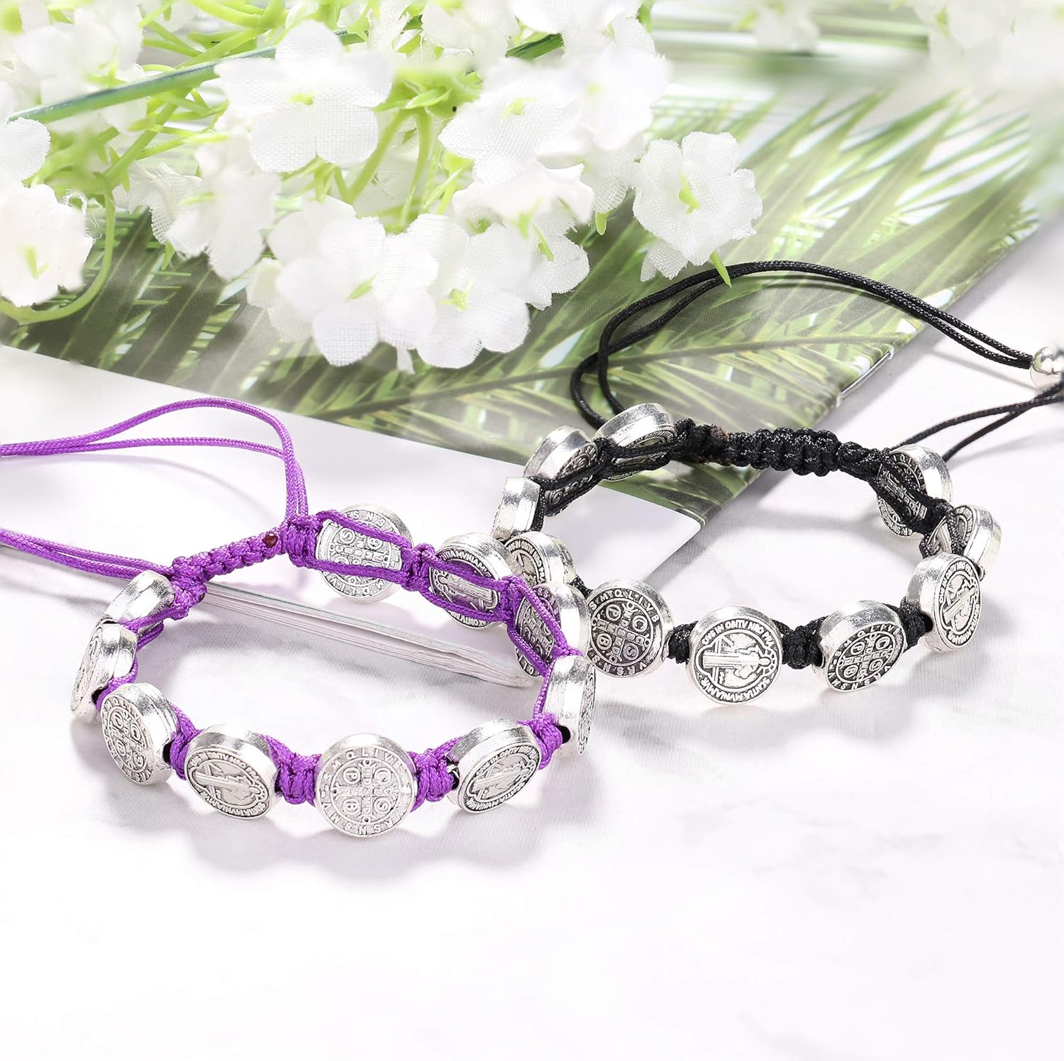 Miniatura 5 de FINREZIO 6-9 PCS Saint Benedict Cord Bracelets for Women Men Evil Eye Cord Bracelets Evil Protection Medal Rosary Bracelet Set Catholic Gifts