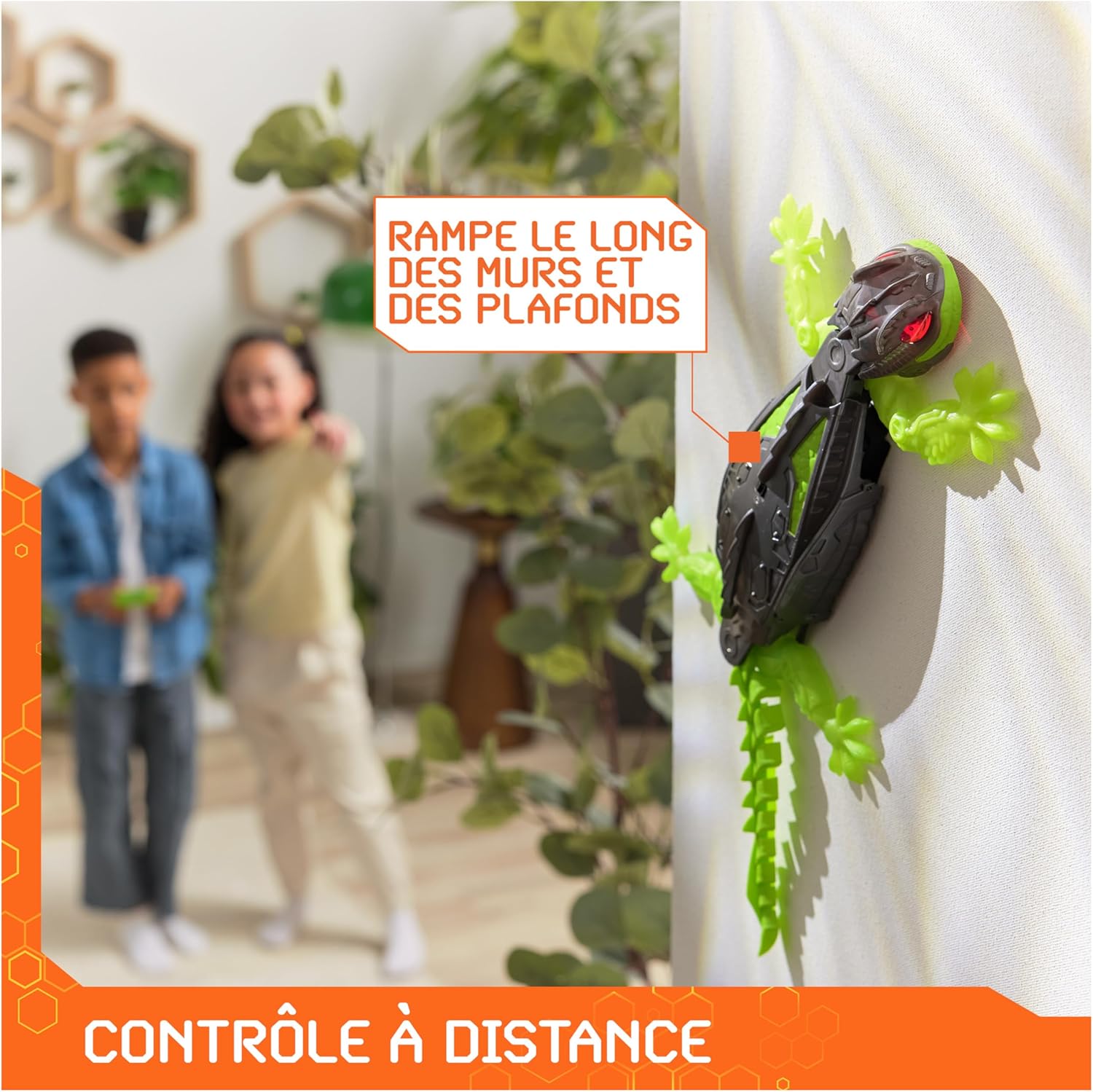Hex Bots Gecko Radiocommandé – Lézard Robot Qui Rampe Sur Le Sol et Les Murs, Yeux LED Lumineux, Télécommande 8 m, Batterie USB – Jouet Enfant 4 Ans et + - Image détaillée